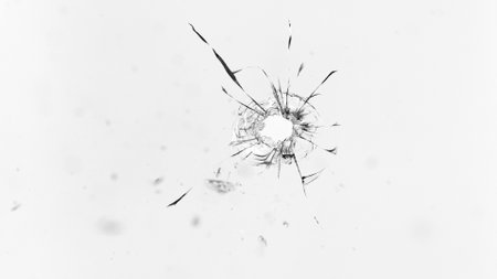 Close-up of shattering glass on white background, freeze motion