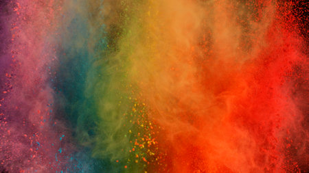 Freeze Motion Shot of Color Powder Explosion Isolated on Black Background