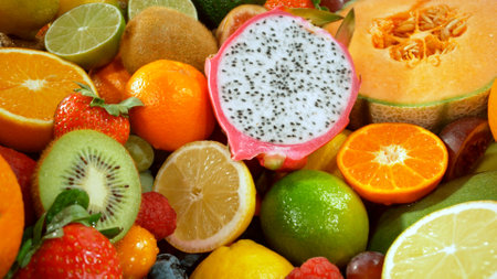 Different Types of Fresh Fruit on a Pile , Close-upの写真素材