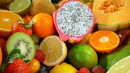 Different Types of Fresh Fruit on a Pile , Close-upの写真素材