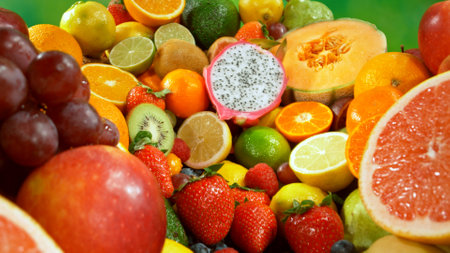 Different Types of Fresh Fruit on a Pile , Close-upの写真素材