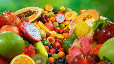 Different Types of Fresh Fruit on a Pile , Close-upの写真素材