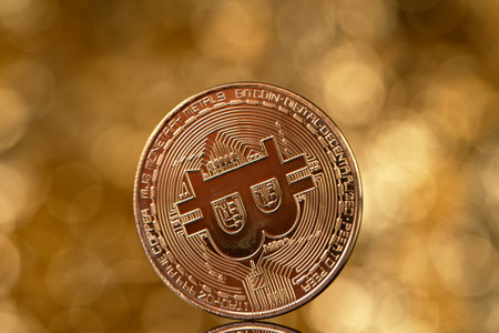 Bitcoin and cryptocurrency investing concept . Bitcoin cryptocurrency gold coinの写真素材