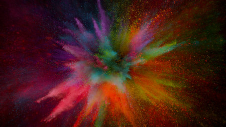 Freeze Motion Shot of Color Powder Explosion Isolated on Black Background