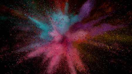 Freeze Motion Shot of Color Powder Explosion Isolated on Black Background