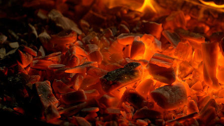 Detail Shot of Hot Embers with Flying Sparks