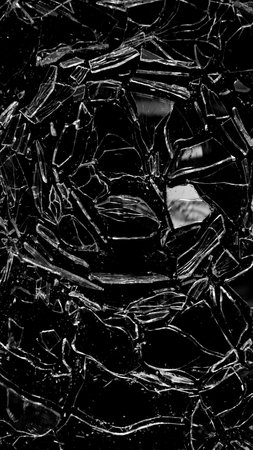 Freeze Motion Shot of Breaking Real Glass Isolated on Black Backgroundの写真素材