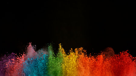 Freeze Motion Shot of Color Powder Explosion Isolated on Black Background