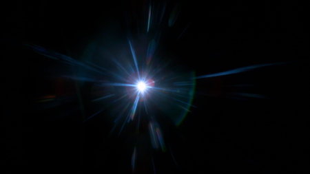 Real Lens Flare Reflections for Overlay or Transition Isolated on Black Backgroundの写真素材
