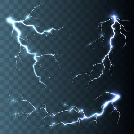 Set of  lightnings. Thunder-storm and lightnings. Magic and bright lighting effects.のイラスト素材
