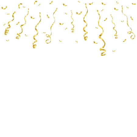 Celebration background template with confetti and golden ribbons isolated on white background. Vector illustrationのイラスト素材