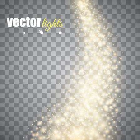 Vector gold glitter wave abstract background. Gold glittering star dust trail sparkling particles on transparent background. Magic backgroundのイラスト素材