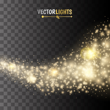 Vector gold glitter wave abstract background. Gold glittering star dust trail sparkling particles on transparent background. Magic backgroundのイラスト素材