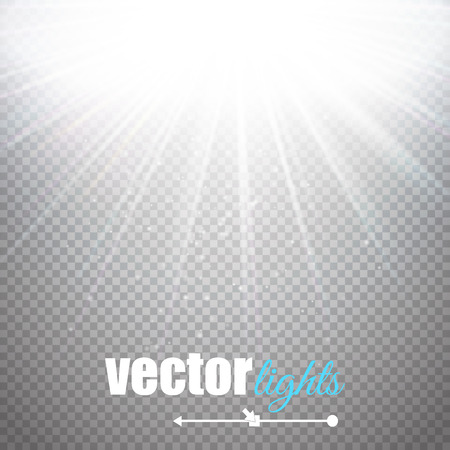 Light effect, sun rays, beams on transparent background. Vector illustrationのイラスト素材