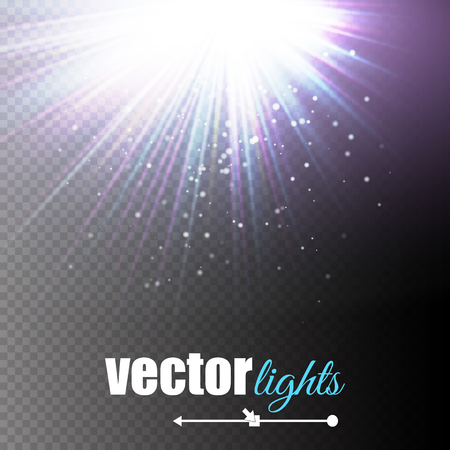 Light effect, sun rays, beams on transparent background. Vector illustrationのイラスト素材