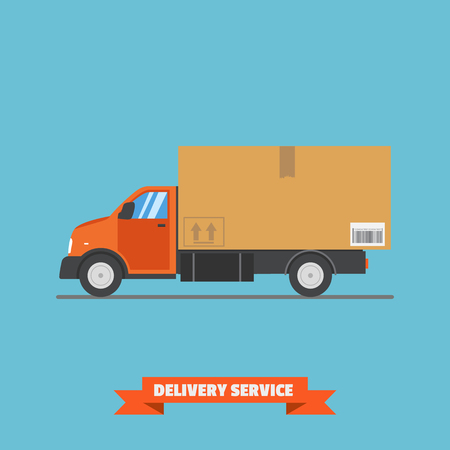 Delivery concept. Truck with box container. Flat style vector illustration delivery service concept.のイラスト素材