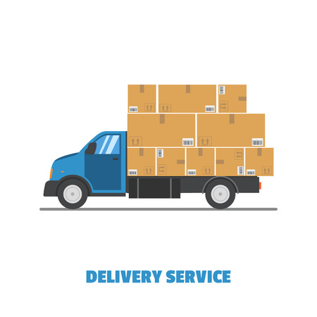 Delivery concept. Truck with box container. Flat style vector illustration delivery service concept.のイラスト素材