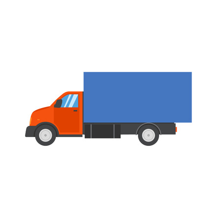 Small truck for transportation cargo. Flat style vector illustration delivery service concept. Transport web icon or design element with american tractor unit pulling semi-trailer, side view, isolatedのイラスト素材