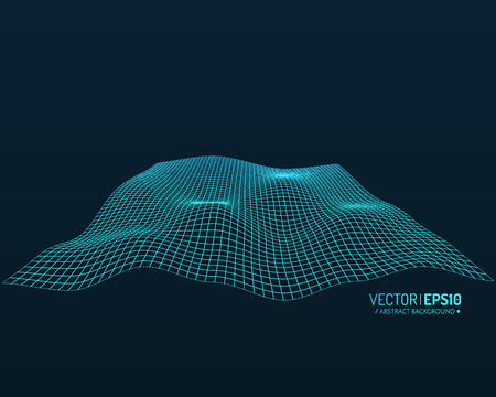 Abstract vector landscape background. Cyberspace grid. 3d technology vector illustration. Geometric background. Vector illustrationのイラスト素材