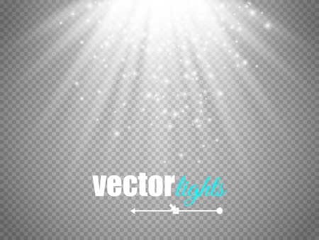 Light effect, sun rays, beams on transparent background. Vector illustrationのイラスト素材