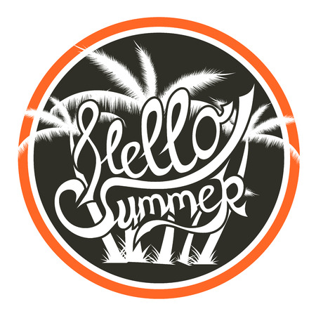 Hello Summer vector illustration. Hand lettering inspirational typography poster. Handwritten banner, logo, label or badge. Fun quoteのイラスト素材