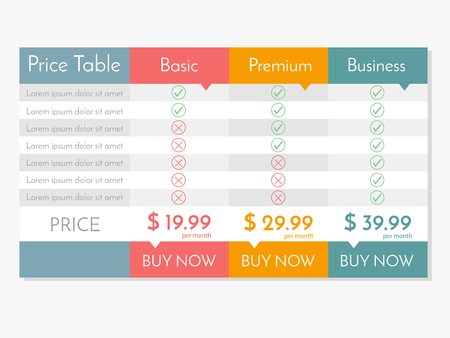 Pricing table for websites and applications. Vector illustrationのイラスト素材