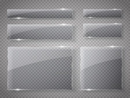 Glass plates set. Vector glass banners on transparent background. Vector illustrationのイラスト素材