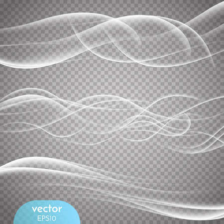 Abstract smooth wave vector set on transparent background. Vector special effects for your artwork. Curve flow white smoke motion illustration.のイラスト素材
