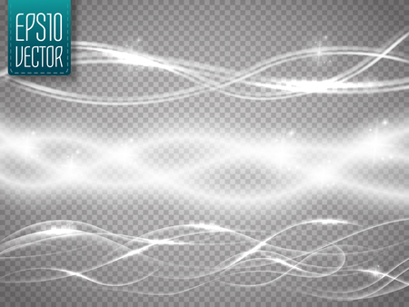 Abstract smooth glow light wave vector set on transparent background. Vector special effects for your artwork. Curve flow smoke motion illustration.のイラスト素材