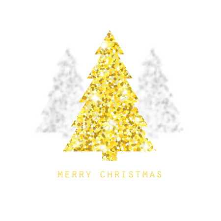 Vector merry Christmas design. Golden Xmas trees with glitter bunting flags.のイラスト素材