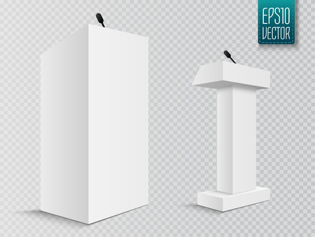 Vector White Podium Tribune Rostrum Stand with Microphones Isolated on whiteのイラスト素材