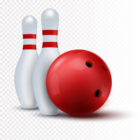 Red bowling ball and skittle Isolated on a transparent background. Vector illustrationのイラスト素材