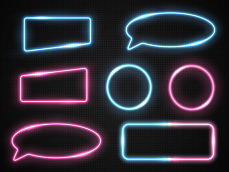 Set of glowing neon banners isolated on black. Vectorのイラスト素材