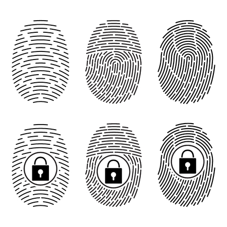 Fingerprints set. Vector Security system. Digital lockのイラスト素材