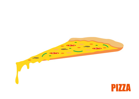 Pizza flat illustration with vegetables, mushrooms and salami on black.のイラスト素材