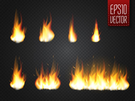 Fire flames isolated on transparent background. Vector realistic special effectのイラスト素材