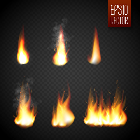 Fire flames isolated on transparent background. Vector realistic special effectのイラスト素材