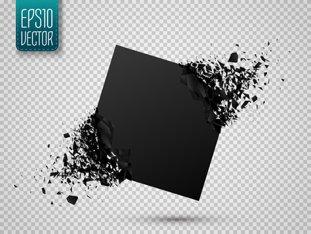 Black square with debris isolated; Abstract black explosion.のイラスト素材