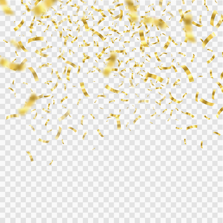 Golden confetti isolated on checkered background. Festive vectorのイラスト素材