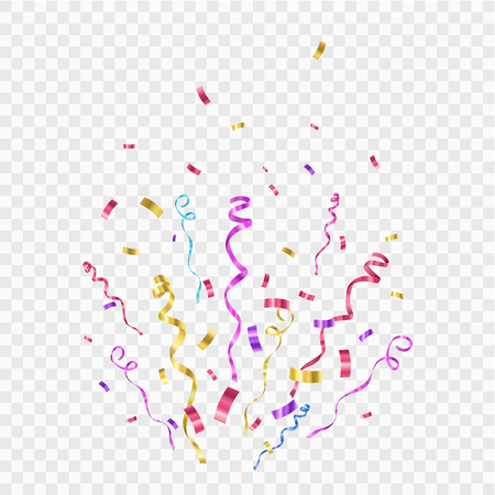 Many Falling Colorful Confetti And Ribbon Isolated. Vectorのイラスト素材