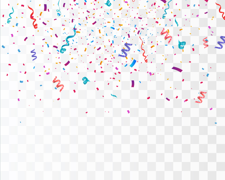 Colorful bright confetti isolated on transparent background. Festive vector illustrationのイラスト素材