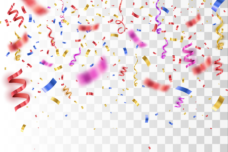 Many Falling Colorful Tiny Confetti And Ribbon Isolated On Transparent Background. Vector illustrationのイラスト素材