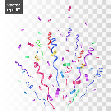 Colorful bright confetti isolated on transparent background. Festive vector illustrationのイラスト素材