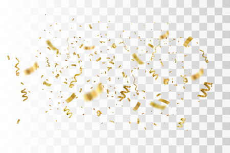 Golden confetti isolated on checkered background. Festive vector backgroundのイラスト素材