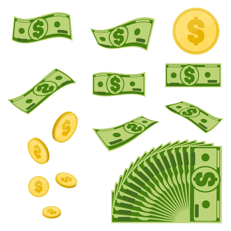 Money set. Coins and banknotes isolated. Vector business success concept template.のイラスト素材