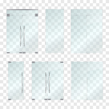Set of glass doors and windows isolated on transparent background. Vector illustrationのイラスト素材