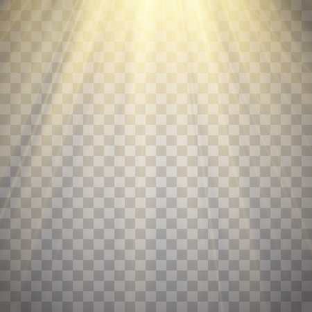 Rays of light isolated on transparent background. Golden spotlight. Vector illustrationのイラスト素材