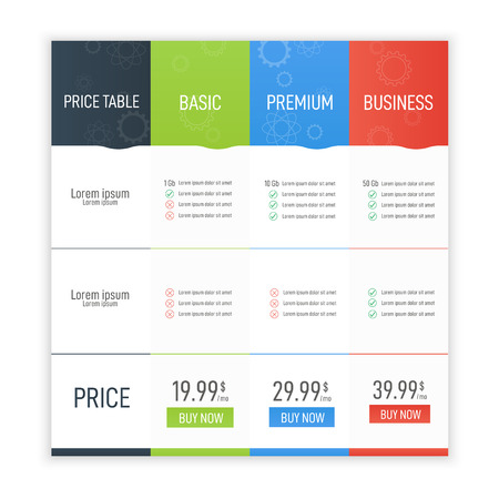 Price table for websites and applications. Business infographic template. Vector illustrationのイラスト素材