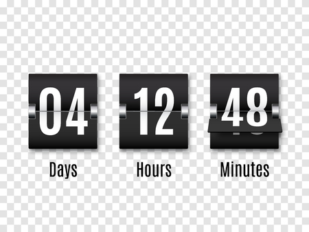 Black Countdown timer with white numbers isolated on transparent background. Clock counter. Vector templateのイラスト素材