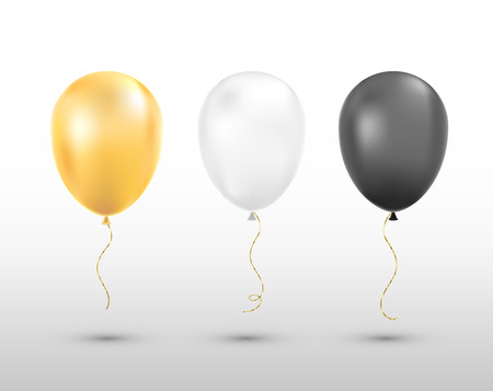 Black, white and golden balloons isolated. Vector illustration.のイラスト素材